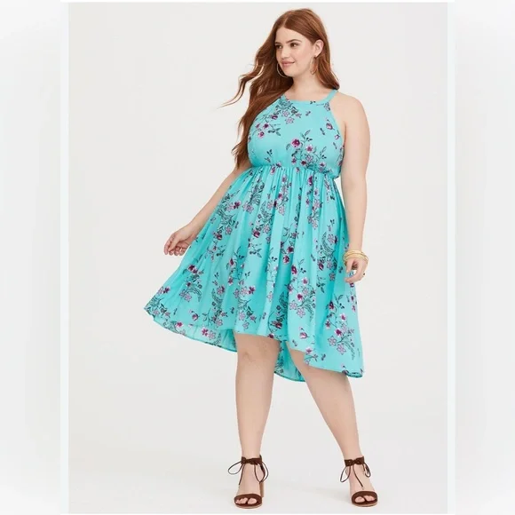 Torrid Midi Challis High Neck Floral Hi Low Dress - Picture 1 of 6